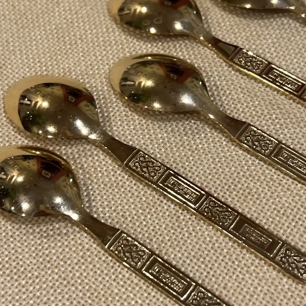 LIFETIME Cutlery Stainless Korea Electroplate GOLD (6) Small Spoons 4.5” EUC